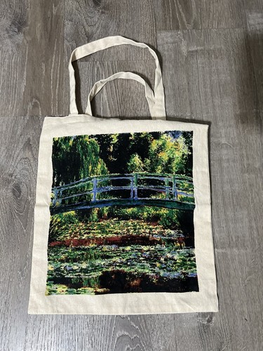 Claude Monet Giverny Water Lilies ONE Side Print Cotton Tote Bag 15.5”X 14” NWOT
