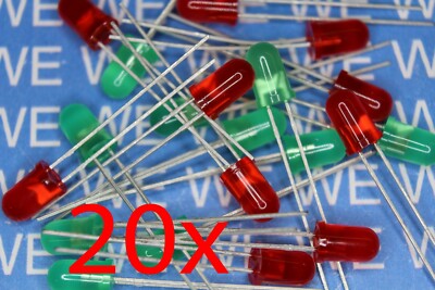 20x LED 5mm 10x rot 10x grün 19mcd 36° diffus Lite-On