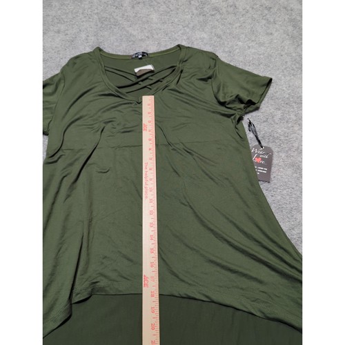 Splash V Neck Top Olive Green Short Sleeves Vneck Crisscross Front Size 1X - Picture 7 of 10