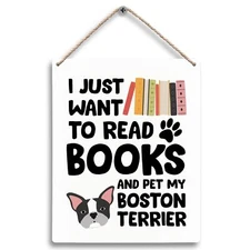 8"x10" Read Books & Pet My Boston Terrier Wooden Sign Dog Lover Home Decor