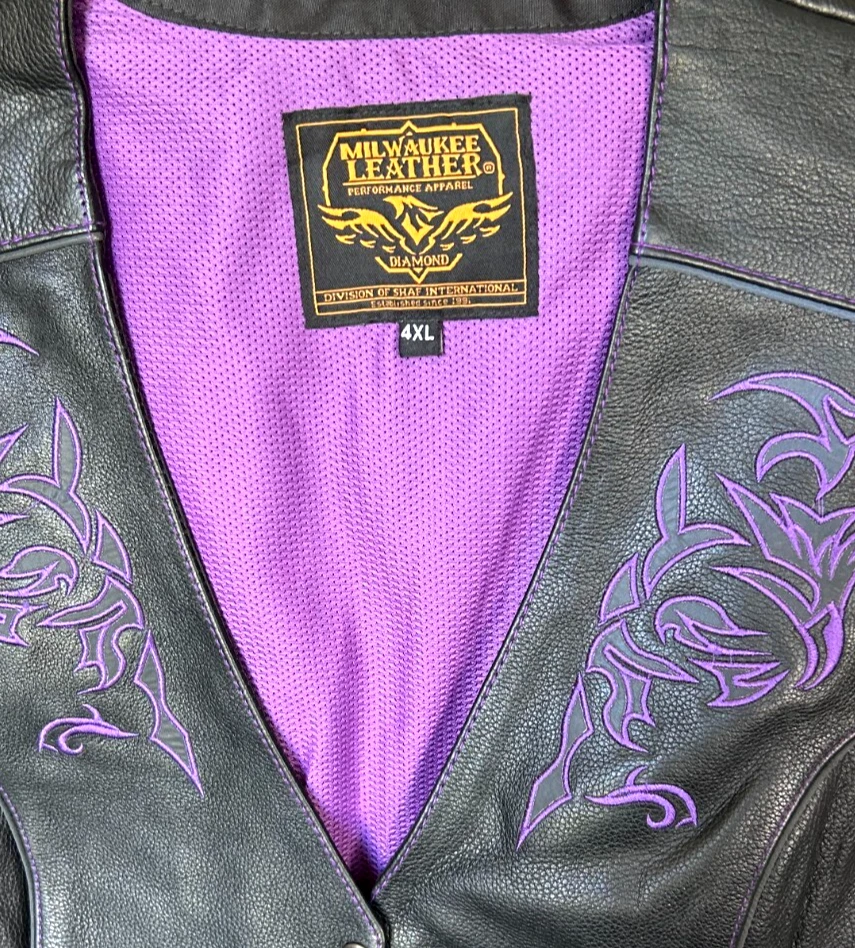 Milwaukee Leather Biker Vest Women's 4XL Black Purple V-Neck  Side Tied - Image 4 of 4