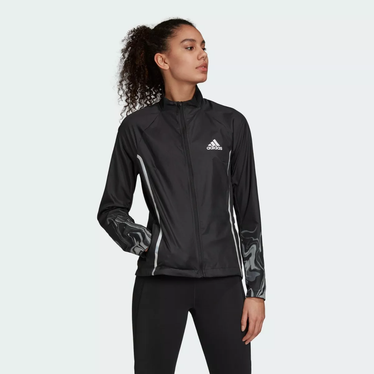 adidas Women s Glam On Running Jacket Black Reflective Silver Water Repellent