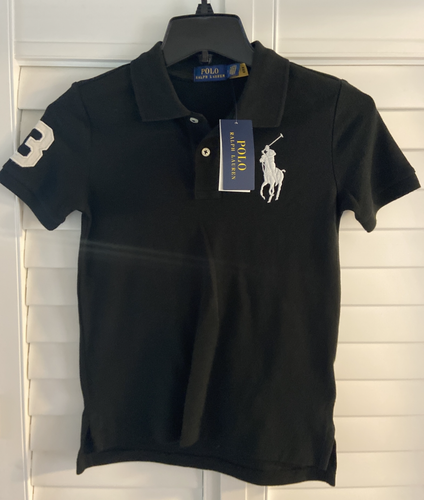 Polo Ralph Lauren Big Pony Cotton Mesh Short Sleeve Polo, Kids, Black/White/Med - Picture 2 of 12
