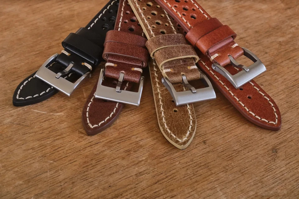 Cinturini per orologio da corsa vintage in vera pelle MKS - colori e misure a scelta