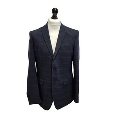 Vintage Jeff Banks Navy Blue Check Wool Suit Jacket UK Men's L 42" Eu 52 G654