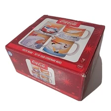 Vintage NOS Coca-Cola Brand Set Of 4  Stoneware Mugs Arctic Bears 