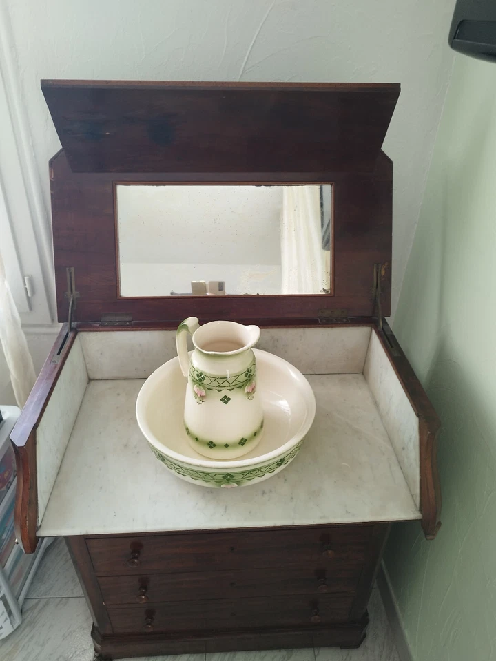 COMMODE de Toilette ancienne dite  de  "Chemin de Fer", bois Acajou. - Photo 4/4