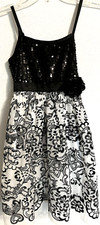 Dress Girls Size 8 Justice Sequin Tulle Party Black White Gold Tie Back