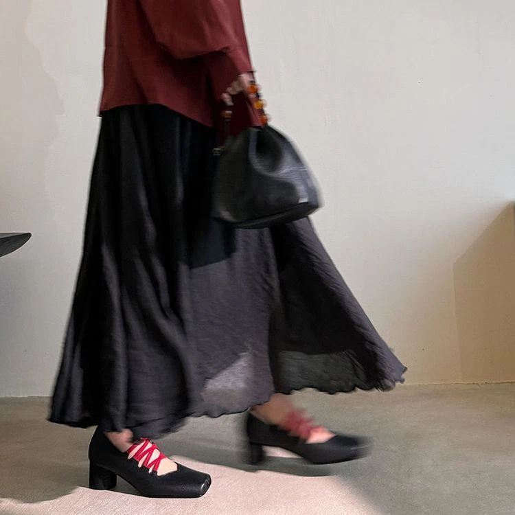 Женщин моды кожаный квадратный носок шнурует вверх эластичный блок каблук Mary Jane туфли KKG - Изображение 4 из 4