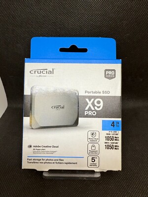 NEW -Crucial X9 Pro 4TB Portable SSD - 1050MB/s Read/Write, Water/Dust Resistant