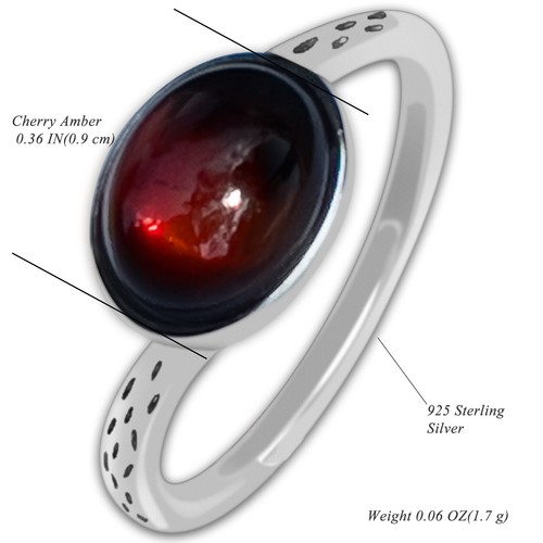 Cherry Amber Oval Ring 925 Silver Handmade Adjustable Band for Women Gift - Picture 9 of 9