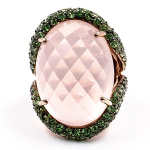 Authentic 48.80ct Natural Rose Quartz Tsavorite Ring 925 Sliver in Rose Gold Plated Size6