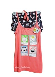 Primark Señoras Chaleco Perro Pug y Pantalones Cortos Pijama Pijama PJ  Conjunto de Algodón | eBay