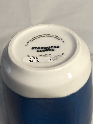 Starbucks Espresso Pinched Warmer Mug 2008 Deep Blue, White, Chocolate Rim No H- - Bild 6 von 7
