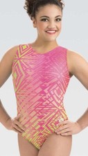 NWT GK Elite Laurie Pink Lime Green Aztec Gymnastics Leotard Adult Large AL