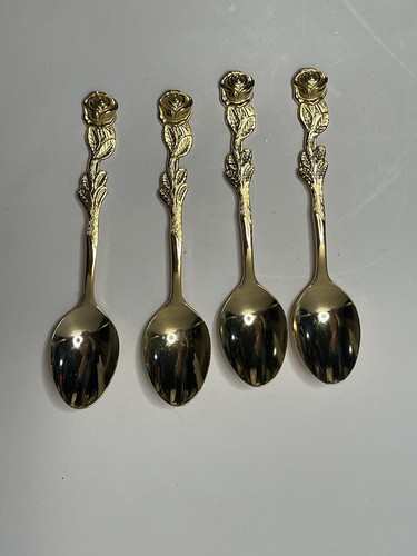 Four Gold Colored Stainless Steel Rose 4” Japan Spoons - Picture 3 of 5