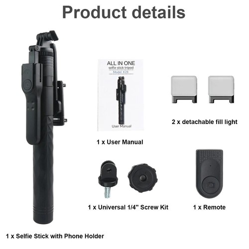 Support trépied bâton selfie sans fil 68" télécommande pliable pour prise de vue téléphonique en direct - Photo 14 sur 14