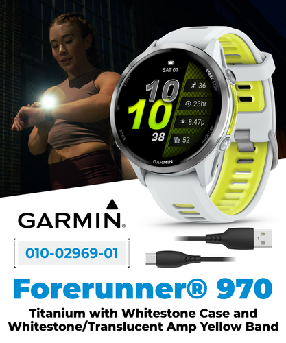 Garmin Forerunner 970 GPS Running Smartwatch Titanium White/Translucent Yellow - Picture 4 of 11