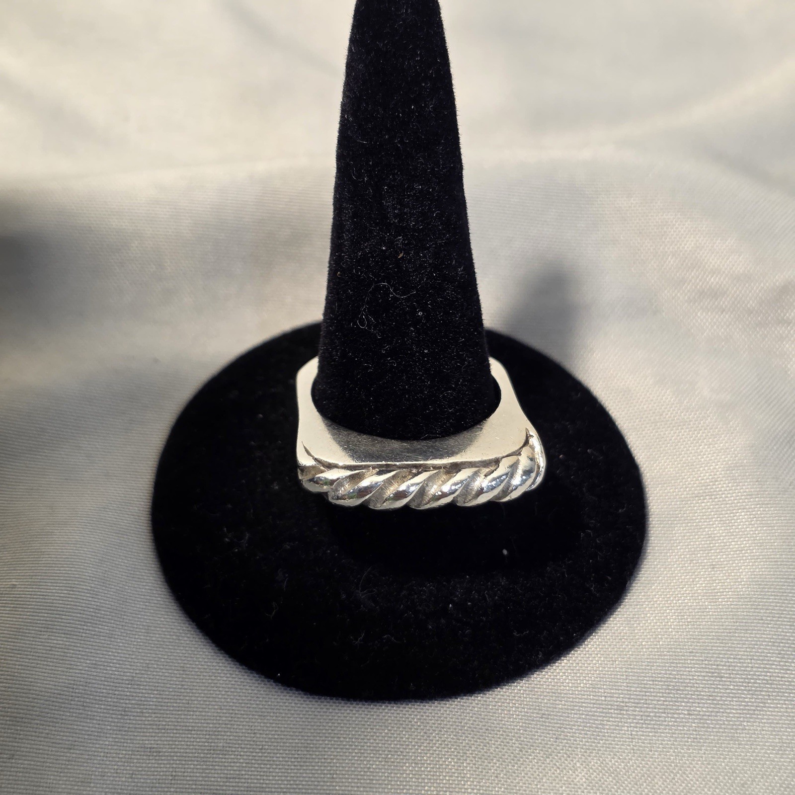 925 Solid Sterling Silver Twisted Bar Ring Size 6… - image 1