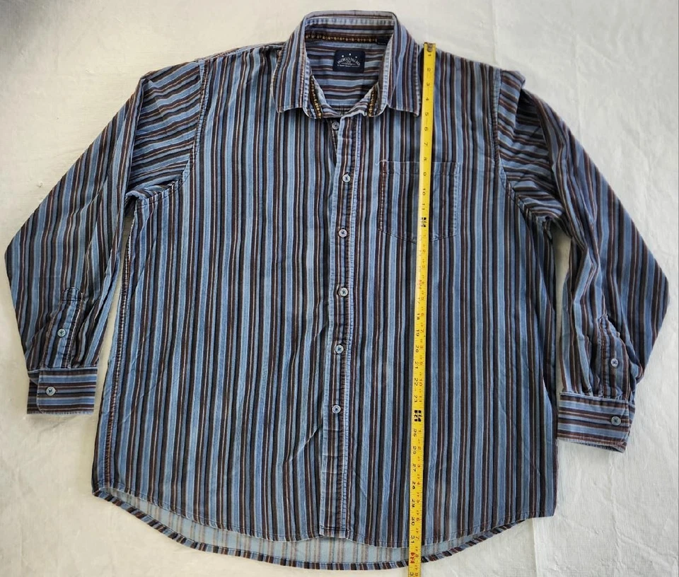 Camisa Tommy Bahama Indigo Palms Denim Pana Rayas Abotonada Manga Larga XXL Foto 3 de 4