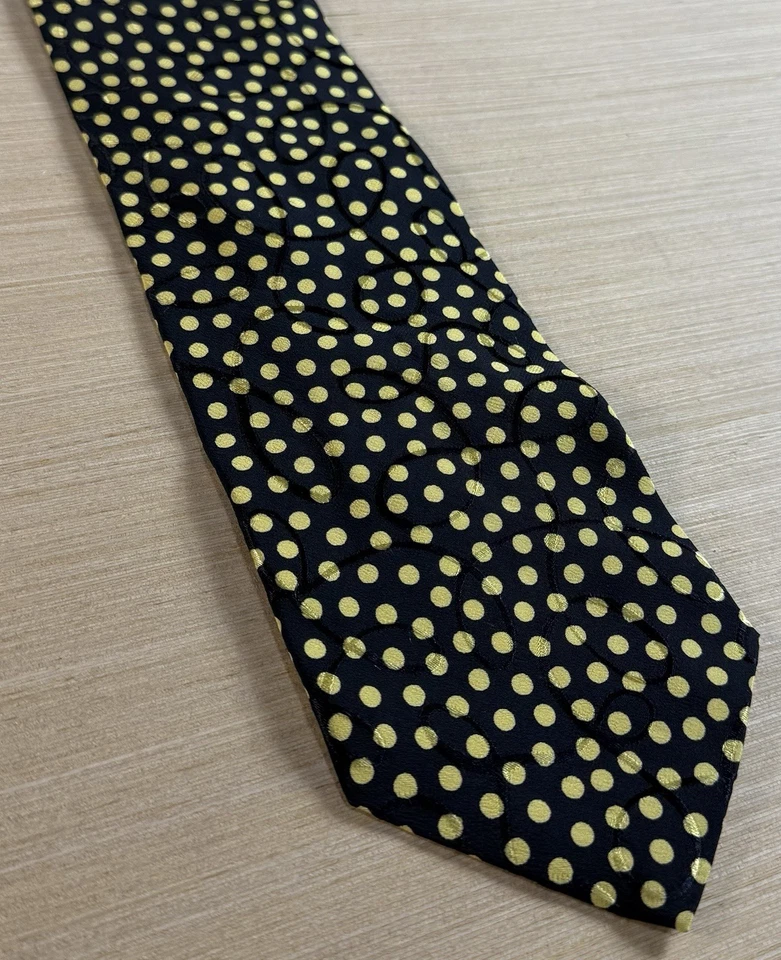 "Corbata de seda Brioni para hombre amarilla a lunares hecha a mano ITALIA 57""" Foto 2 de 4