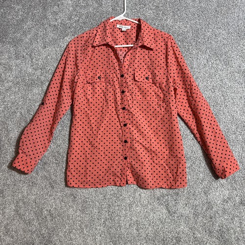 Retro Y2K Button Up Shirt Women Sz Small Mod Rockabilly Office Polka Dot Pinup - Picture 1 of 7