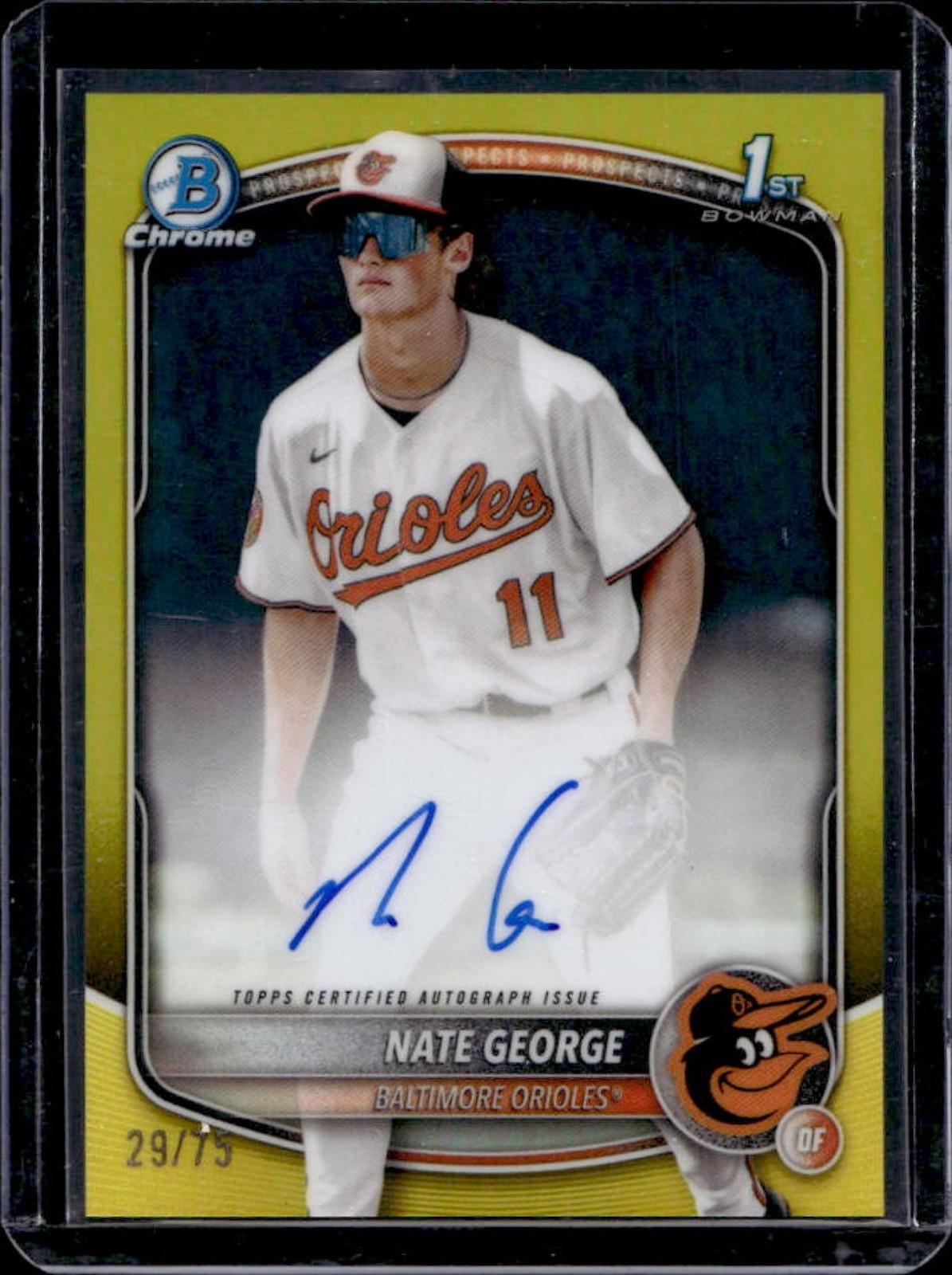2025 Bowman Chrome Nate George Auto Yellow Refractor 1st Prospect #/75 Orioles
