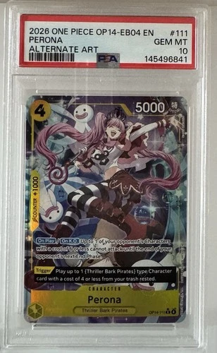 One Piece Perona OP14-111 Azure Sea’s Seven Alt Art PSA 10 Gem Mint English 2026