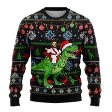 Jesus Riding Dinosaur Funny Ugly Christmas Sweater