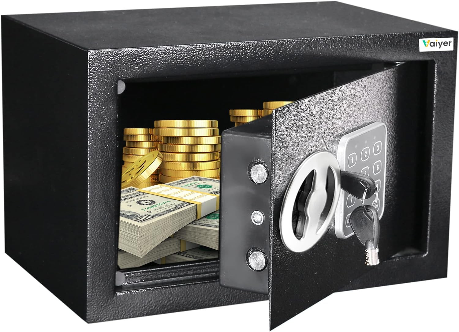 Electronic Safe Box with Digital Keypad & Keys, Steel Alloy Drop Protection for Money & Valuables