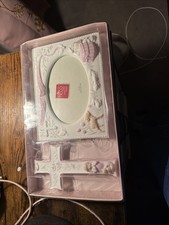 New Russ Baby Baptism Christening Cross Frame Ceramic Pink Girl Gift Set