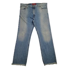 Levis 527 Low Rise Boot Cut Jeans Mens 42x32 Blue Raw Hem Denim Y2K Vintage 