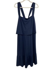 J Jill Midi Dress Plus Size 3X Square Neck Tiered Sleeveless Cross Strap Navy