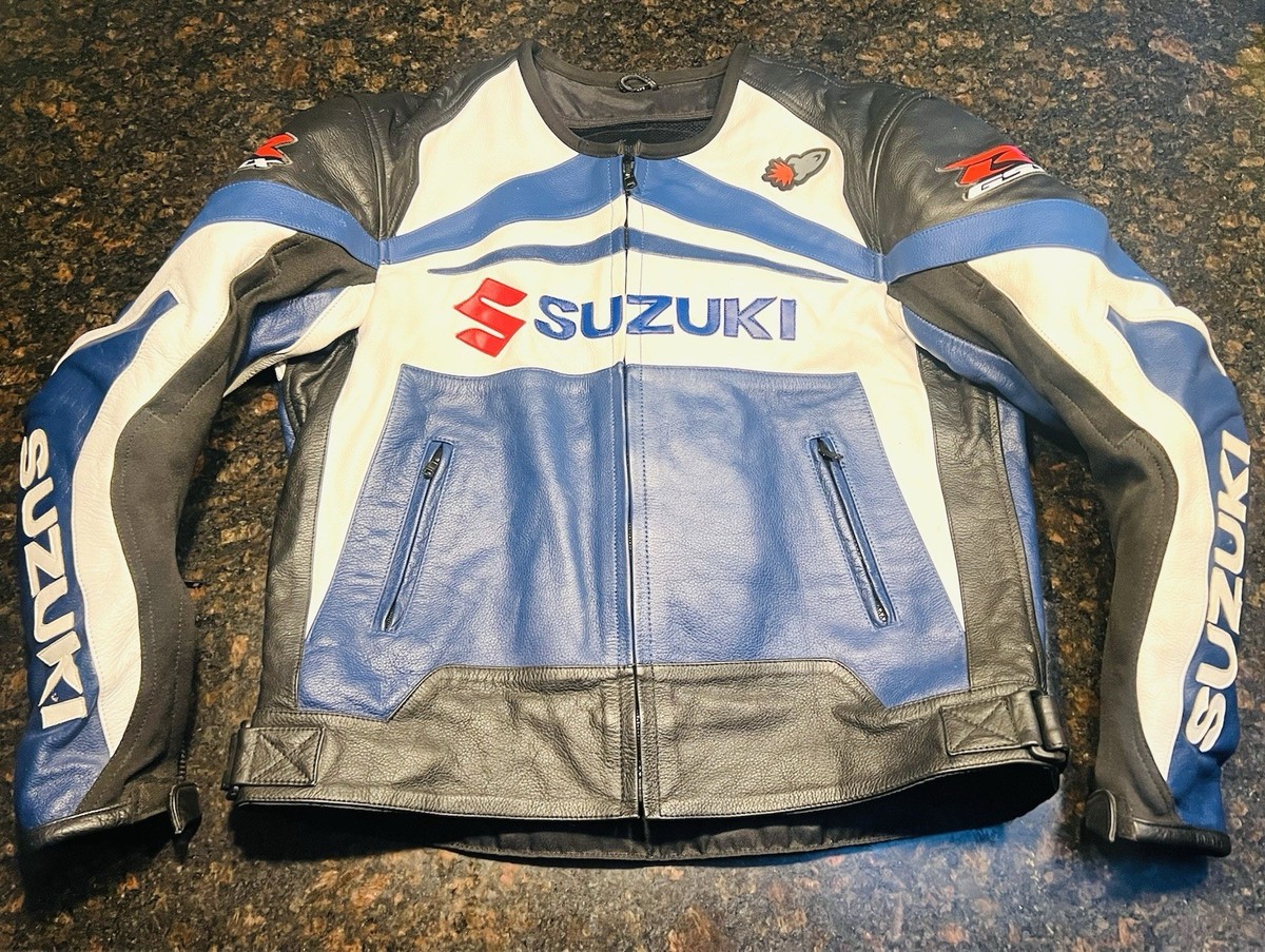 Suzuki GSXR Leather Motorcycle Jacket/Armored/Blue/Black/Red/Size
