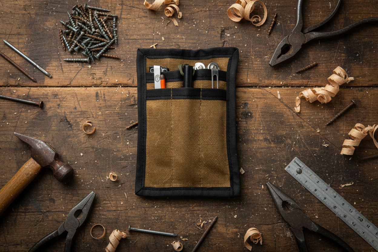 Waxed Canvas Mini EDC Pocket Organizer - 16oz Waxed Canvas Lay Flat Design
