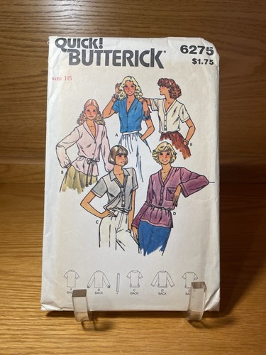 6275 Vintage Butterick SEWING Pattern Misses Loose Fitting Blouse Tie UNCUT 16