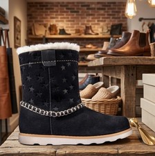 Image of Clarks Crown Piper Navy Blue Suede Ankle Boots Toddler Girls Uk 4 F Eu 20 YY58