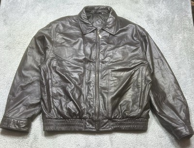 Roundtree & Yorke Jacket Men's XL Dark Brown Leather Aviator Bomber Full Zip