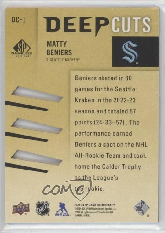 2023-24 Upper Deck SP Game Used Deep Cuts /250 Matty Beniers #DC-1 - Image 2 of 2