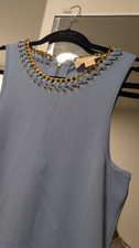 MICHAEL Michael Kors Blue Sleeveless Knit Bodycon Midi Chain Neck Back Zip M