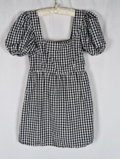 Abound Dress M Women's Black White Gingham Puffed Sleeve Mini Square Neck