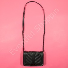 Rebecca Minkoff Leather Chevron Quilted Small Love Crossbody Purse Black