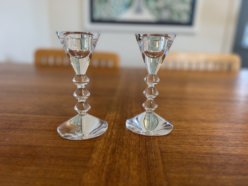 Baccarat 5.5 Inch Vega Crystal Candlestick Pair of 2, Etched Markings, No Box