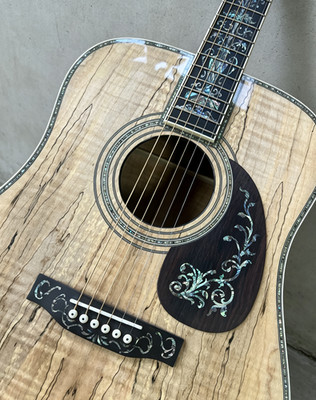 US STOCK Acoustic Electric Guitar Spalted Wood Full Abalone Inlay Gold Tuner