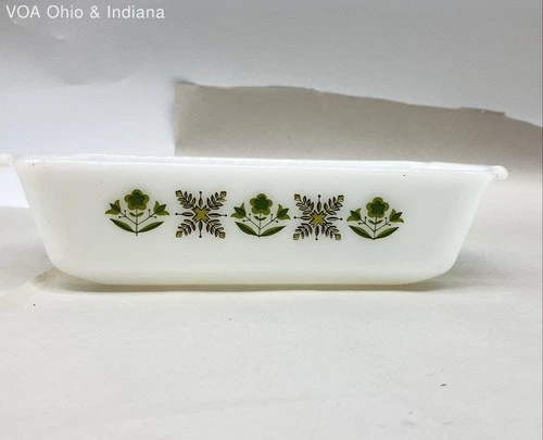 Fire-King Meadow Green Baking Dish 441 1 Qt Vintage Anchor Hocking Milk Glass