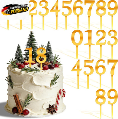 Zahlen Cake Topper Set 0-9 Gold wiederverwendbar für Geburtstags- & Hochzeitsfei