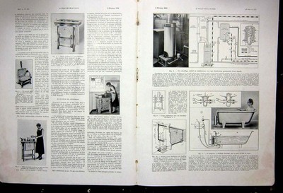 Original alter Vintage Druck Elektroherd Wasserkocher Bad Vakuum Heizkörper 1934