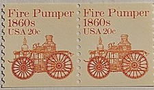 USA 1984 "FIREPUMPER 1860s, MINT Coil Strip of 2 Attached, Sc #1908, FAST SHIP!