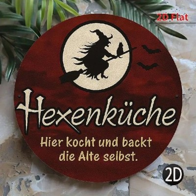 Blechschild rund Hexenküche kocht und backt die Alte selbst Metallschild TEL3560