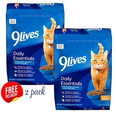 9Lives Daily Essentials Dry Cat Food Chicken Beef Salmon 20 lb Bag 2 Pack